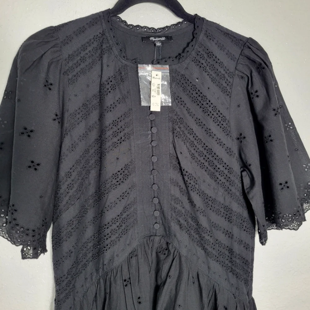 Madewell Eyelet Flutter Sleeve Mini Dress in Cotton NEW! NU556 Size 6_7